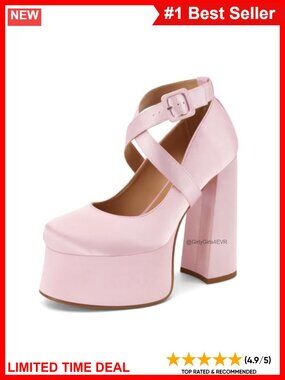 Platform Satin Chunky Heel Mary Jane Pumps Convertible Strap